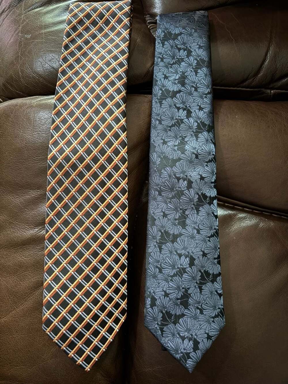 Geoffrey Beene Lot of 2 Mens Neckties - Geometric Plaid and Floral Silk Ties